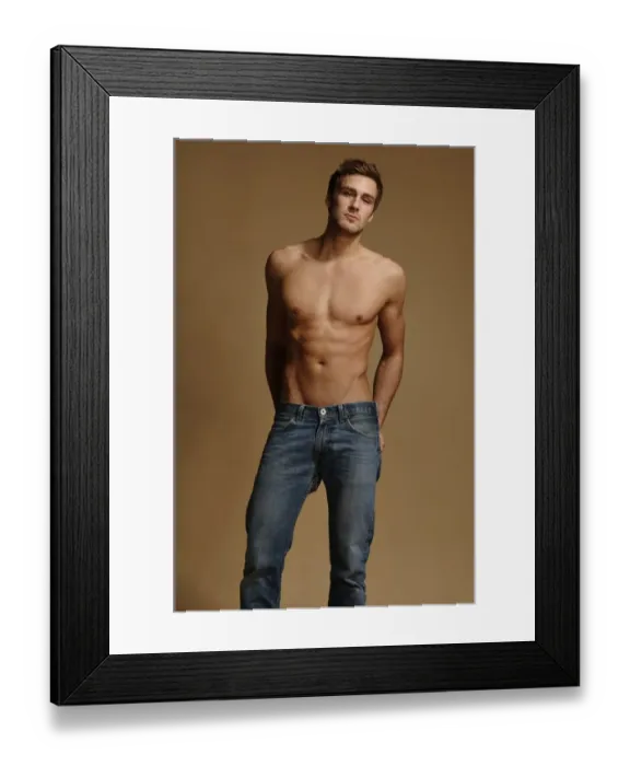 Framed Print : Bare-chested man in jeans Framed Print : Bare-chested man in jeans