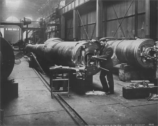 Big Gun. circa 1885: The breech block of a large gun being gauged