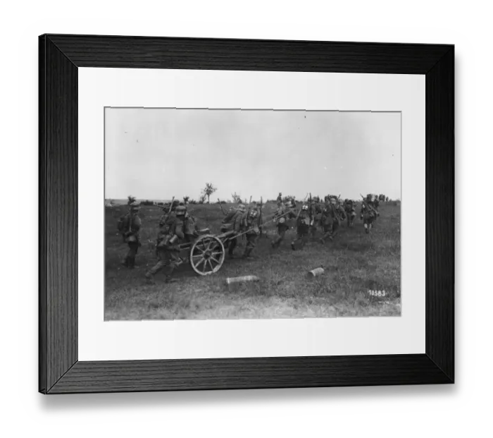 Framed Print : Champagne. circa 1918: German troops haul a gun into position in Champagne Framed Print : Champagne. circa 1918: German troops haul a gun into position in Champagne