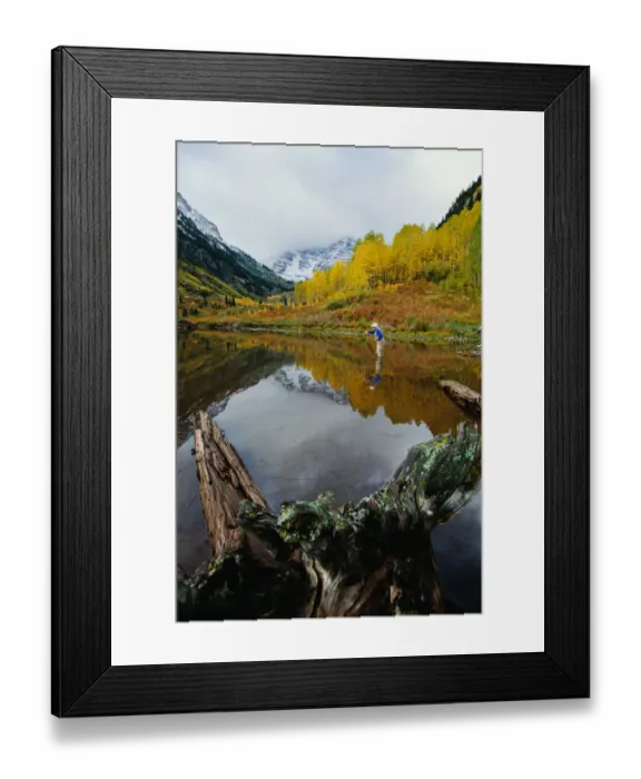 Framed Print : Male Flyfishing below Maroon Bells, Aspen, Colorado Framed Print : Male Flyfishing below Maroon Bells, Aspen, Colorado