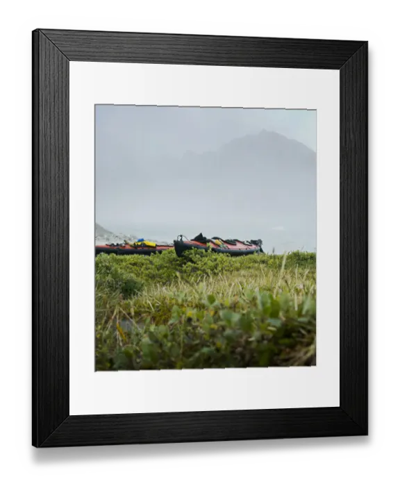Framed Print : Greenland, Tasiilaq, sea kayaks on misty morning Framed Print : Greenland, Tasiilaq, sea kayaks on misty morning