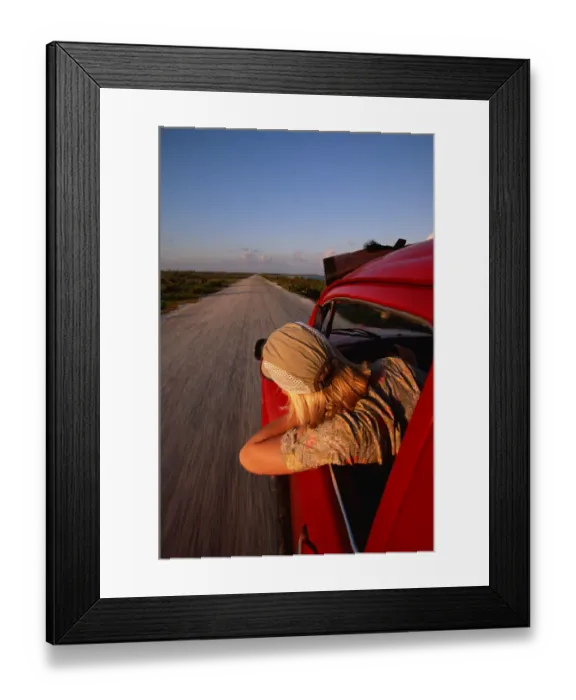 Framed Print : Woman Driving Convertible, Mexico Framed Print : Woman Driving Convertible, Mexico