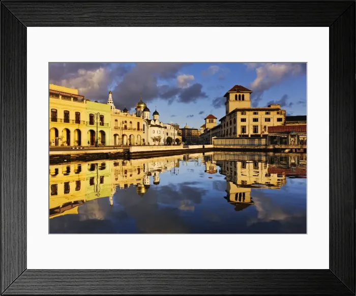 Framed Print : Cityscape buildings reflecting in Havana waterfront, Havana, Cuba Framed Print : Cityscape buildings reflecting in Havana waterfront, Havana, Cuba