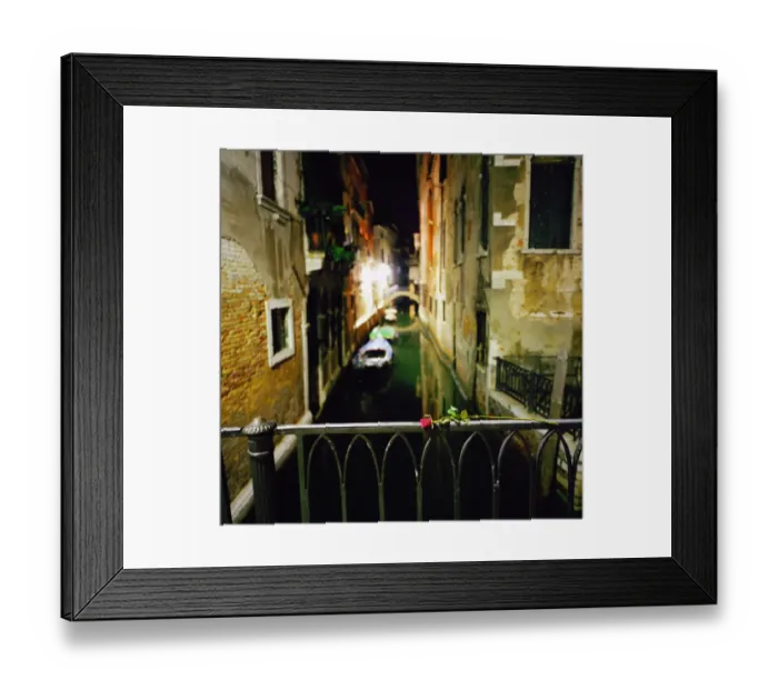 Framed Print : Italy, Venice, rose on bridge over canal at night Framed Print : Italy, Venice, rose on bridge over canal at night