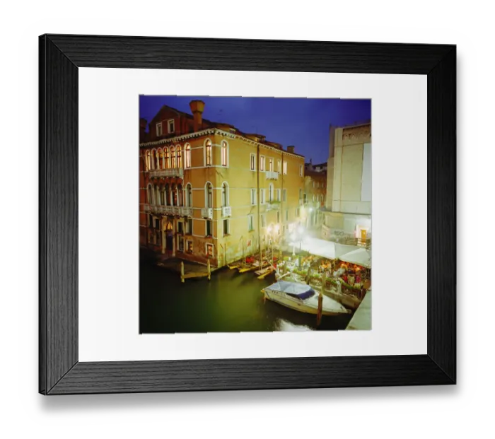 Framed Print : Italy, Venice, restaurants on Grand Canal at night, elevated view Framed Print : Italy, Venice, restaurants on Grand Canal at night, elevated view