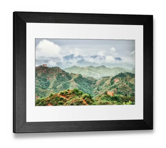 Framed Print : Great Wall of China unrestored cloudy sky and fog Framed Print : Great Wall of China unrestored cloudy sky and fog