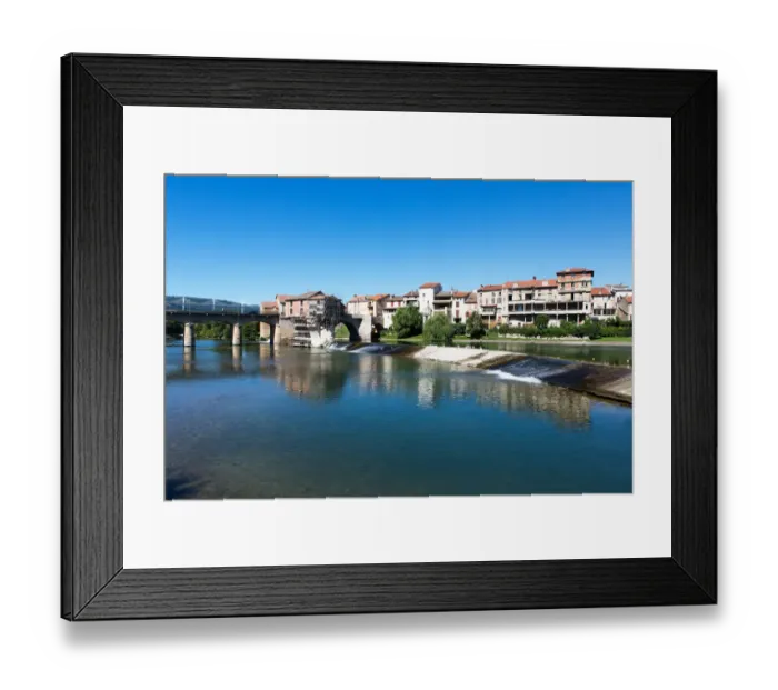 Framed Print : Millau / France old town at Tarn River - The Millau Viaduct (for what this city is mostly known) in background Framed Print : Millau / France old town at Tarn River - The Millau Viaduct (for what this city is mostly known) in background