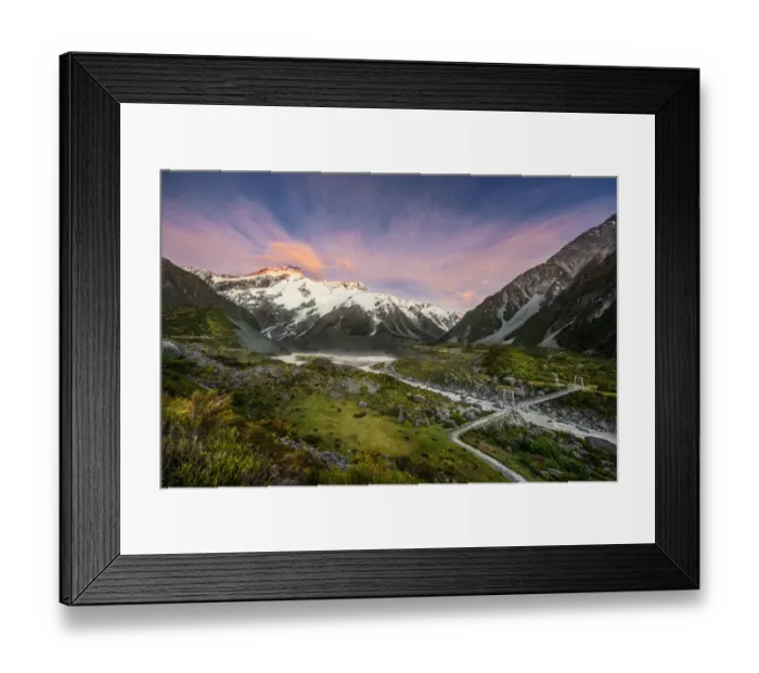 Framed Print : Beautiful landscape bridge over Hooker river in Aoraki national park in New Zealand Framed Print : Beautiful landscape bridge over Hooker river in Aoraki national park in New Zealand