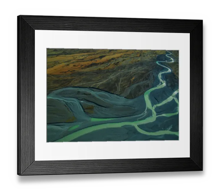 Framed Print : Aerial view, Tasman Glacial river, Mount Cook National Park, South Island of New Zealand