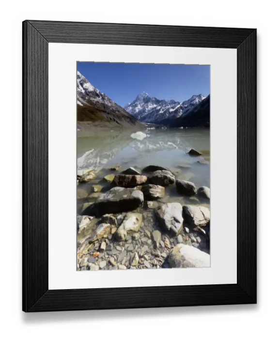 Framed Print : Scenery of high mountain with lake and high peak Framed Print : Scenery of high mountain with lake and high peak