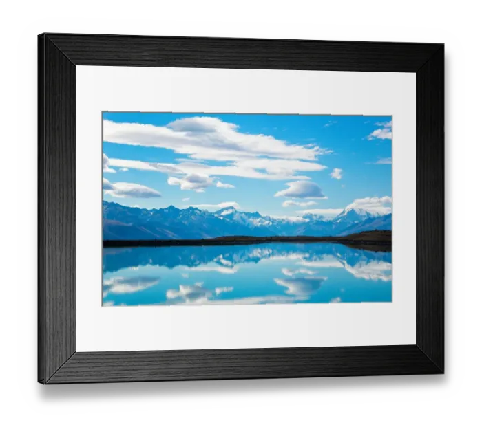 Framed Print : Mt. Cook. Glacier lakes reflecting in sea