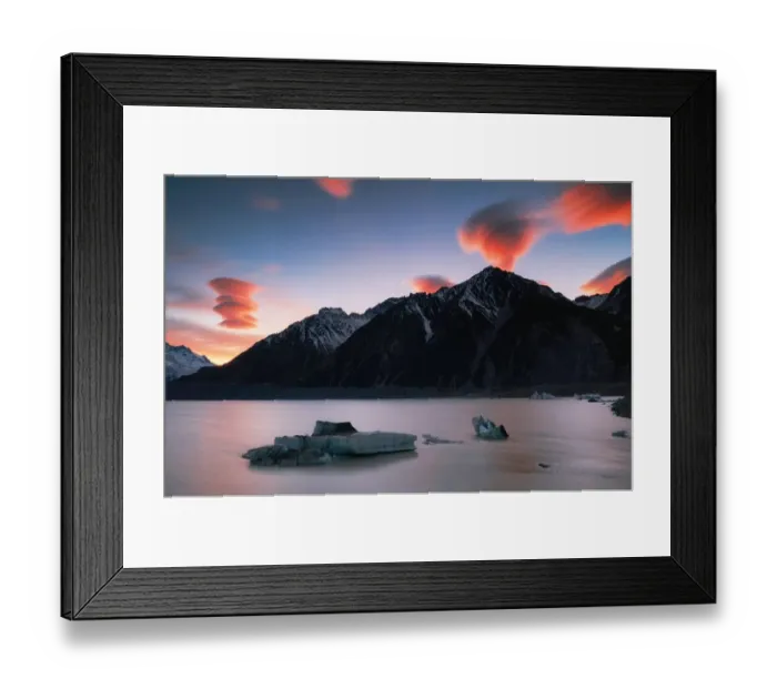 Framed Print : Tasman Glacier and Lenticular clouds sunrise