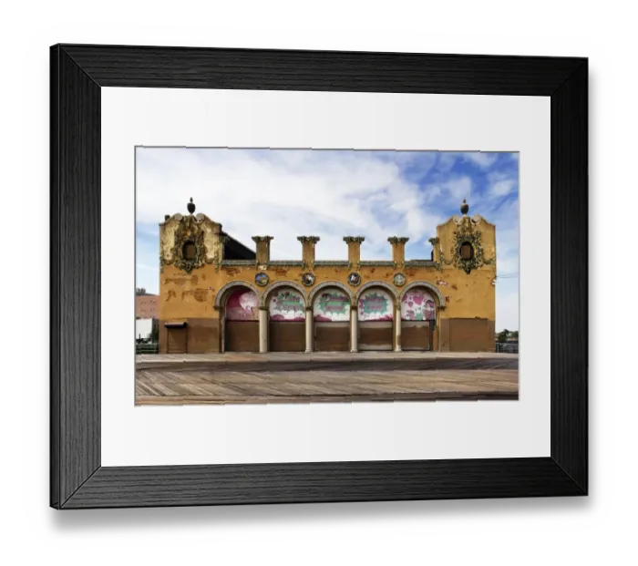 Framed Print : Old building and boardwalk, Coney Island