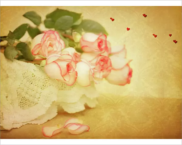 Vintage textured roses in basket