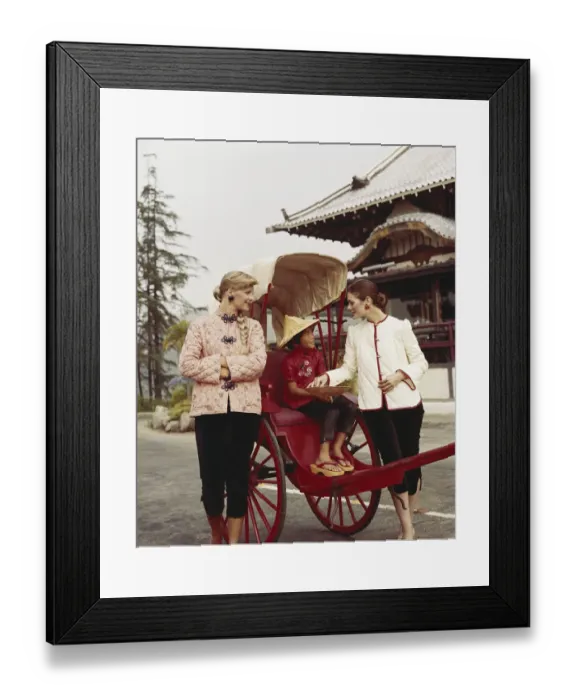 Framed Print : Girl sitting in horsedrawn cart, women standing besides Framed Print : Girl sitting in horsedrawn cart, women standing besides
