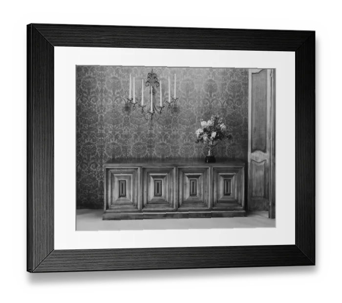 Framed Print : Flower vase on cupboard Framed Print : Flower vase on cupboard