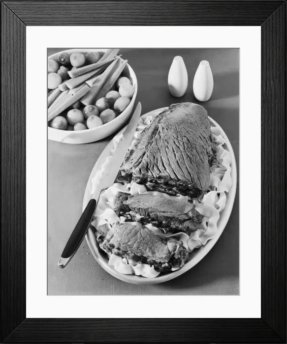 Framed Print : Meat with pasta on plate, close-up Framed Print : Meat with pasta on plate, close-up