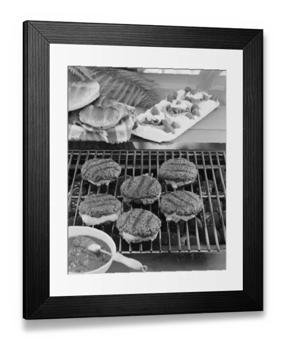 Framed Print : Spit roasting of chicken on barbecue grill Framed Print : Spit roasting of chicken on barbecue grill