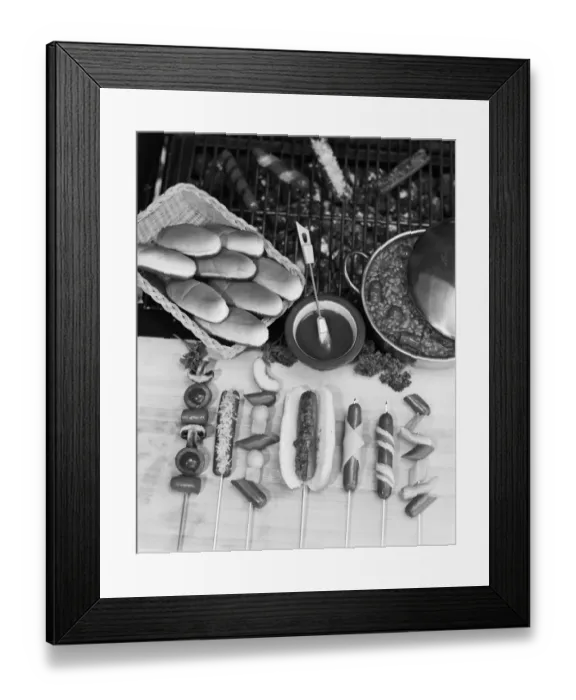 Framed Print : Stew with sausage skewers and basket of breads Framed Print : Stew with sausage skewers and basket of breads