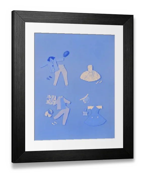 Framed Print : Various clothings on blue background Framed Print : Various clothings on blue background