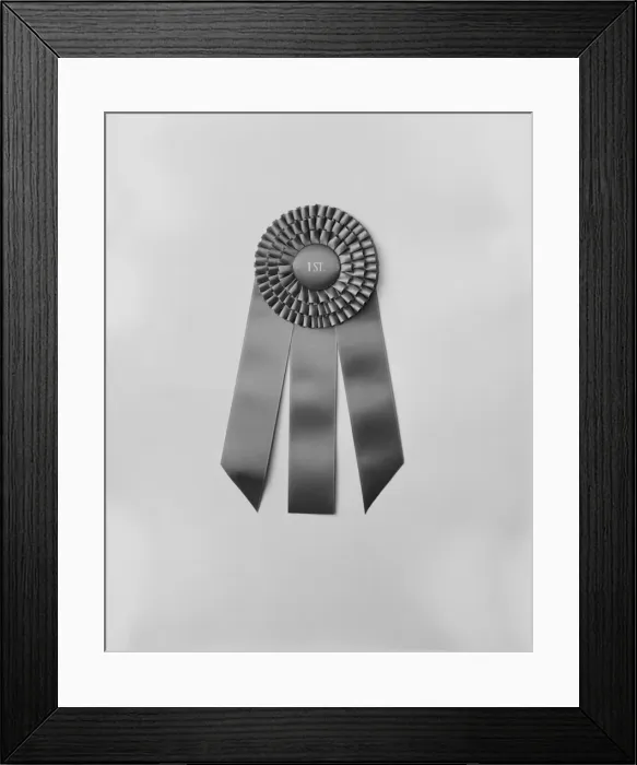 Framed Print : Rosette against white background, close-up Framed Print : Rosette against white background, close-up