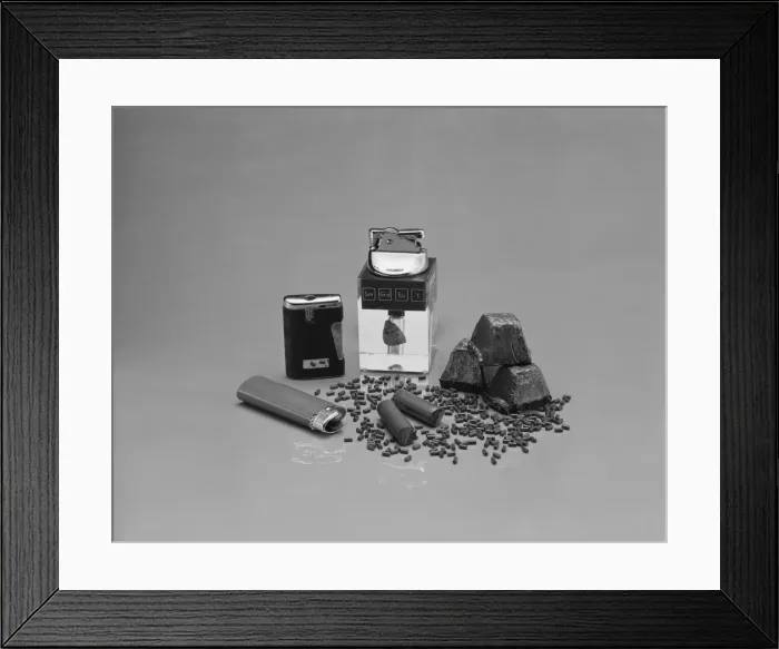 Framed Print : Cigarette lighters with flints on white background Framed Print : Cigarette lighters with flints on white background