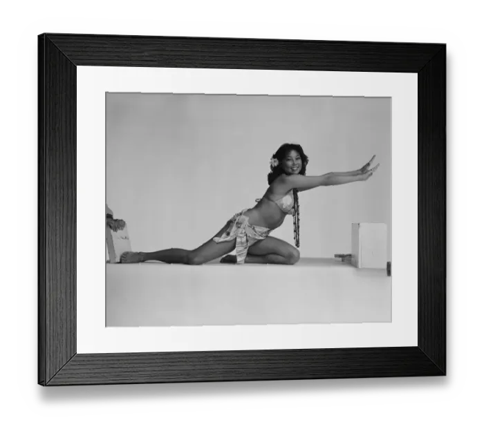 Framed Print : Young woman in bikini on white background, smiling, portrait Framed Print : Young woman in bikini on white background, smiling, portrait