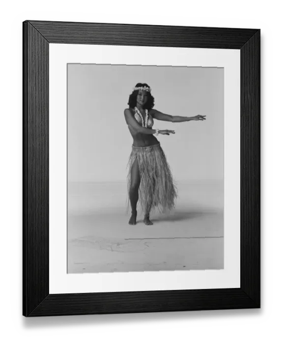 Framed Print : Young woman hula dancer dancing on white background, portrait Framed Print : Young woman hula dancer dancing on white background, portrait
