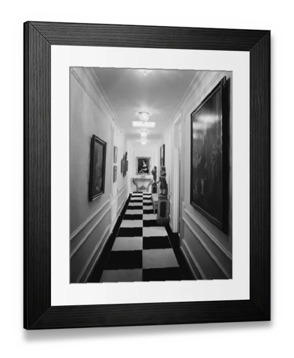 Framed Print : Paintings and statues in corridor Framed Print : Paintings and statues in corridor