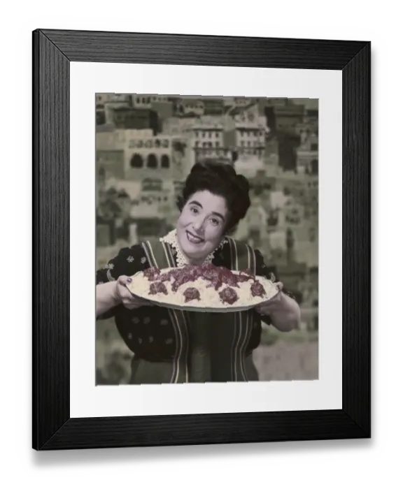 Framed Print : Woman holding prepared fettuccine with meatballs Framed Print : Woman holding prepared fettuccine with meatballs