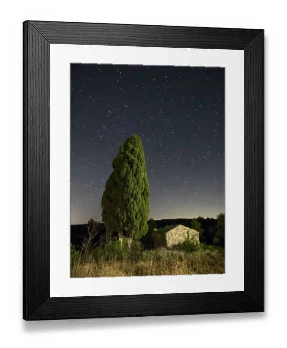 Framed Print : Great cypress of more than 100 years close to a farmhouse in ruins. In the mountain Framed Print : Great cypress of more than 100 years close to a farmhouse in ruins. In the mountain