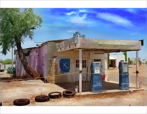 Old abandoned gas station in Arizona desert