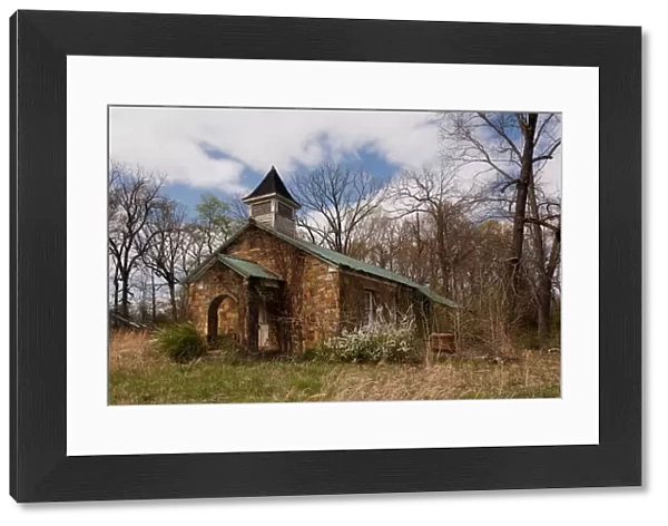 Abandoned stone church in rural Arkansas