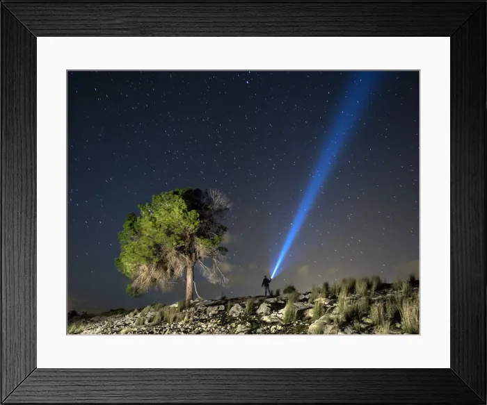 Framed Print : Top of a mount with a tree and a man with lantern Framed Print : Top of a mount with a tree and a man with lantern