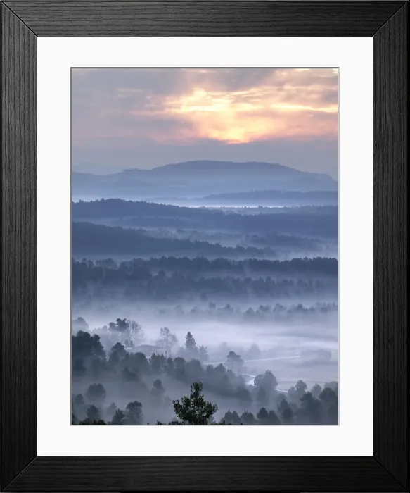 Framed Print : To dawn between the valleys of the mountains with hazes and fogs Framed Print : To dawn between the valleys of the mountains with hazes and fogs