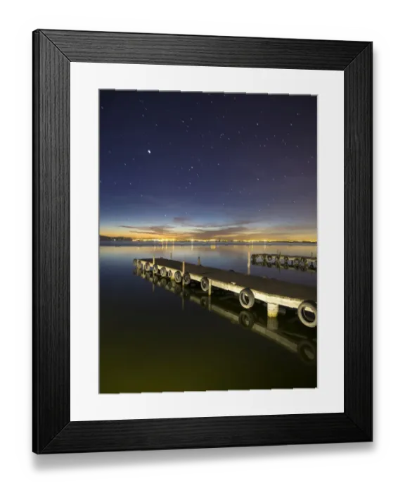 Framed Print : Wooden pier on a lake in the night Framed Print : Wooden pier on a lake in the night