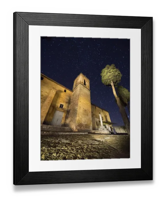 Framed Print : Front of a hermitage a starry night and full moon