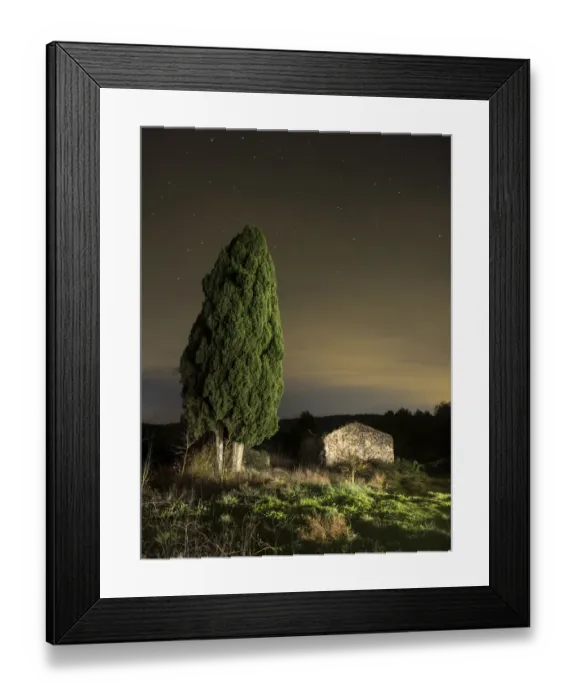 Framed Print : Great cypress of more than 100 years close to a farmhouse in ruins. In the mountain Framed Print : Great cypress of more than 100 years close to a farmhouse in ruins. In the mountain