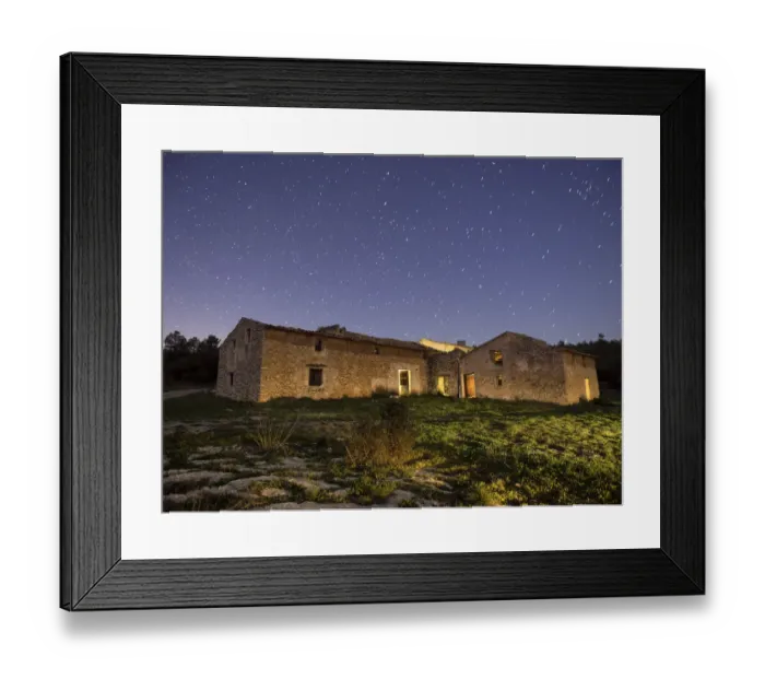 Framed Print : Uninhabited and derelict farmhouse blue night sky with stars Framed Print : Uninhabited and derelict farmhouse blue night sky with stars