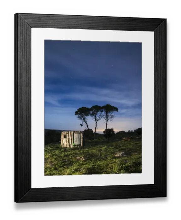 Framed Print : Cabin of hunt in the mountain in the night Framed Print : Cabin of hunt in the mountain in the night