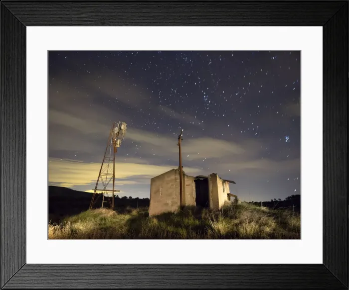 Framed Print : Windmill and house a starry night Framed Print : Windmill and house a starry night