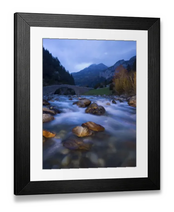 Framed Print : Romanesque bridge on a river of high mountain Framed Print : Romanesque bridge on a river of high mountain