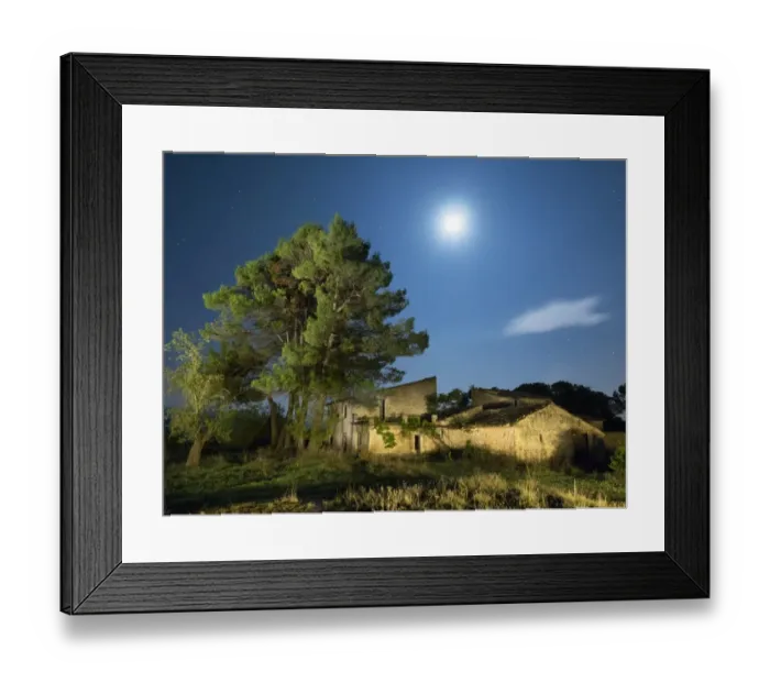 Framed Print : Abandoned farmhouse one night of full moon Framed Print : Abandoned farmhouse one night of full moon