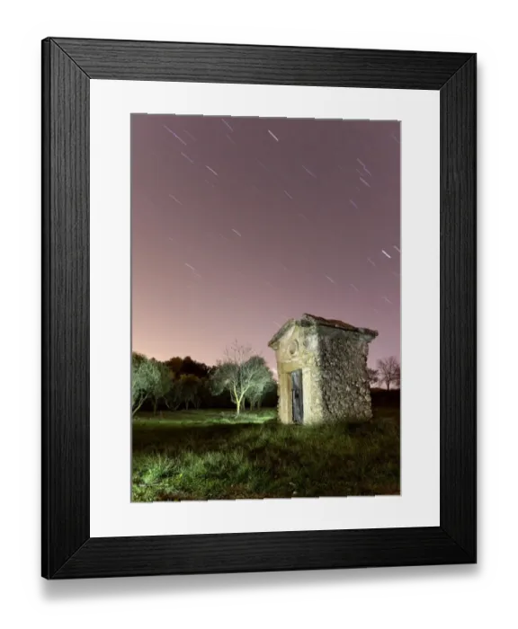 Framed Print : Small country house one night with stars