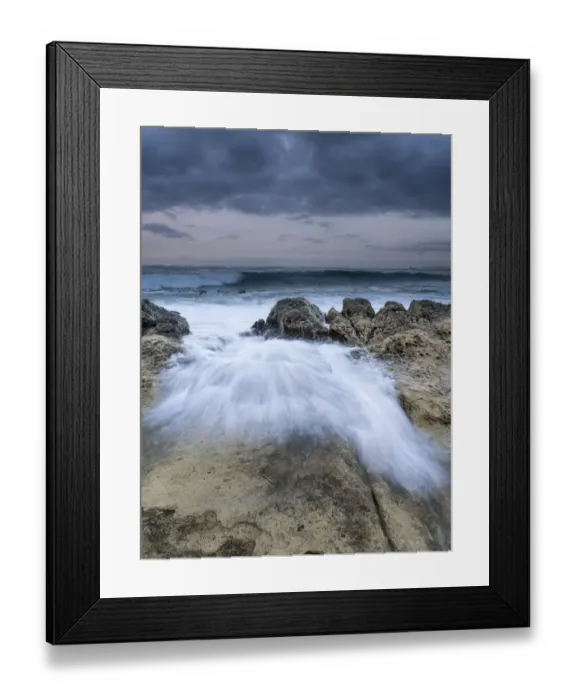 Framed Print : Waves jumping the rocks in the temporary one Framed Print : Waves jumping the rocks in the temporary one