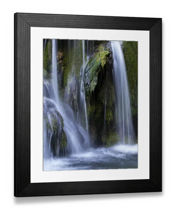 Framed Print : Extreme silky water jets in a waterfall with moss Framed Print : Extreme silky water jets in a waterfall with moss