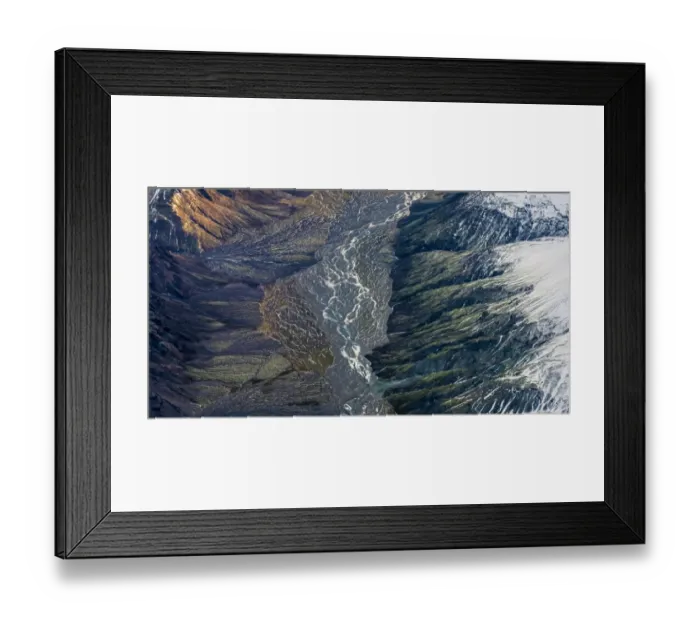 Framed Print : Aerial view of river bed in a valley, Iceland Framed Print : Aerial view of river bed in a valley, Iceland