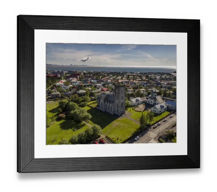 Framed Print : Landakot Church and Neighborhood, Reykjavik