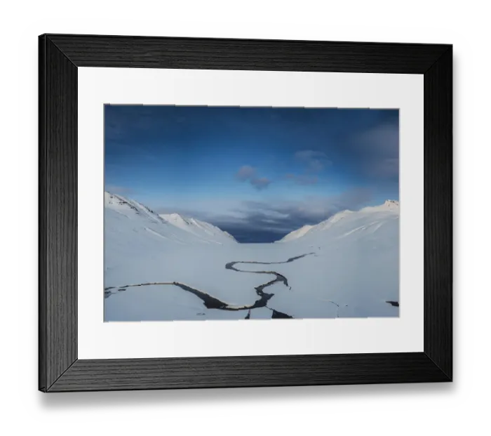 Framed Print : Snowy landscape in a fjord, Iceland Framed Print : Snowy landscape in a fjord, Iceland