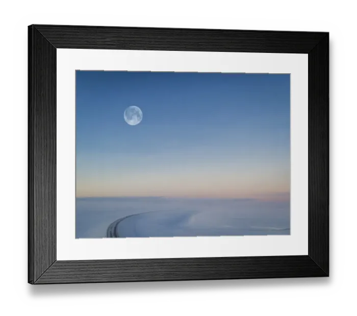 Framed Print : Moon over snowy road, Iceland Framed Print : Moon over snowy road, Iceland